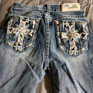 Grace In LA Jeans Womens 27 Easy Fit Bootcut Embroidered Cross Sequin Pocket EUC